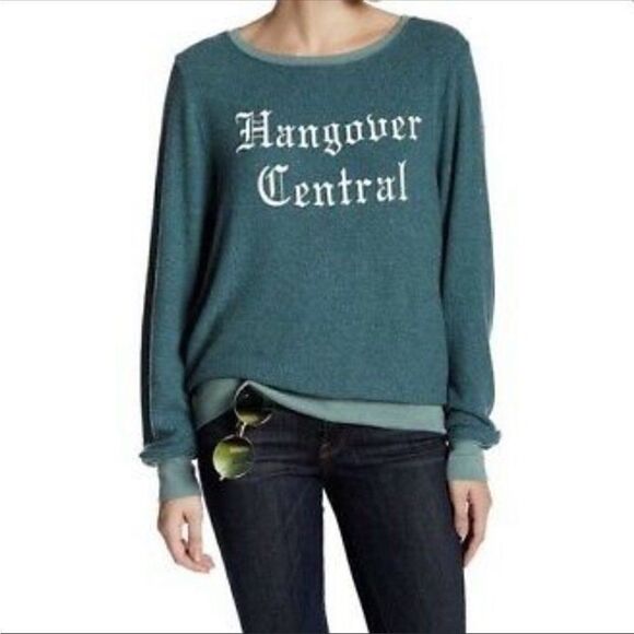 Wildfox Womens Dark Teal Hangover Central BBJ Jumper Pullover Sweatshirt Size XS - Picture 1 of 8
